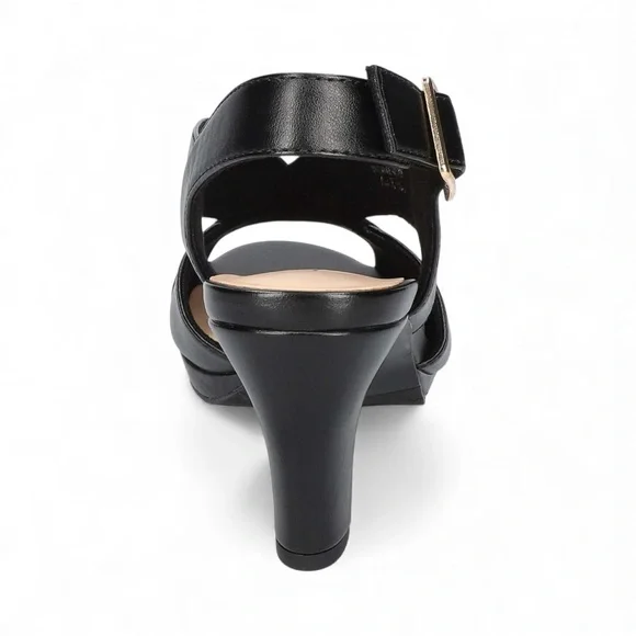 Easy Street Christy Slingback Heeled Sandals Cross Strap Buckle 7.5 Black NEW - Picture 14 of 16